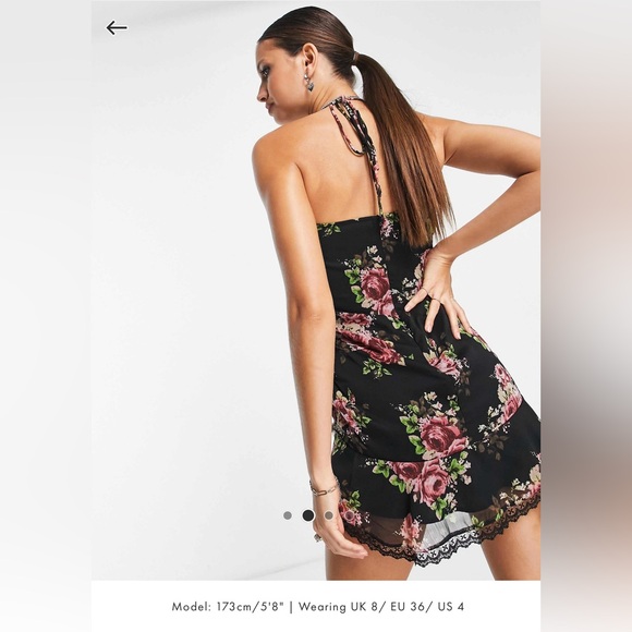 ASOS Black Strapless Dress with Pink Floral Design - Picture 2 of 12